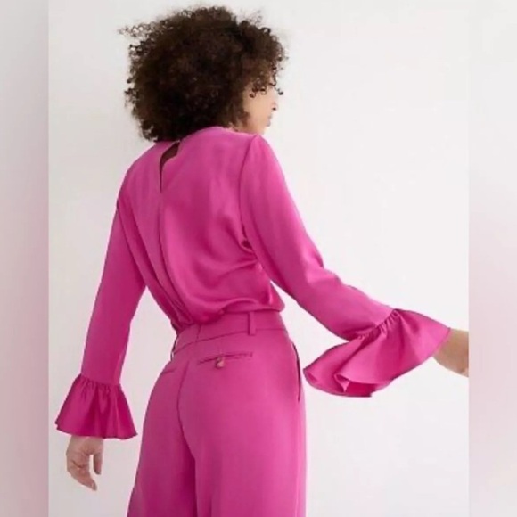 J.Crew winter garden top magenta pink silk ruffle sleeve blouse women’s XXS - Picture 11 of 13